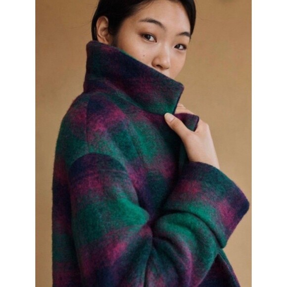 Anthropologie Jackets & Blazers - Anthropologie Plaid Coat Women Pink Relaxed Wool Blend Preppy Boho Size 6 NWT